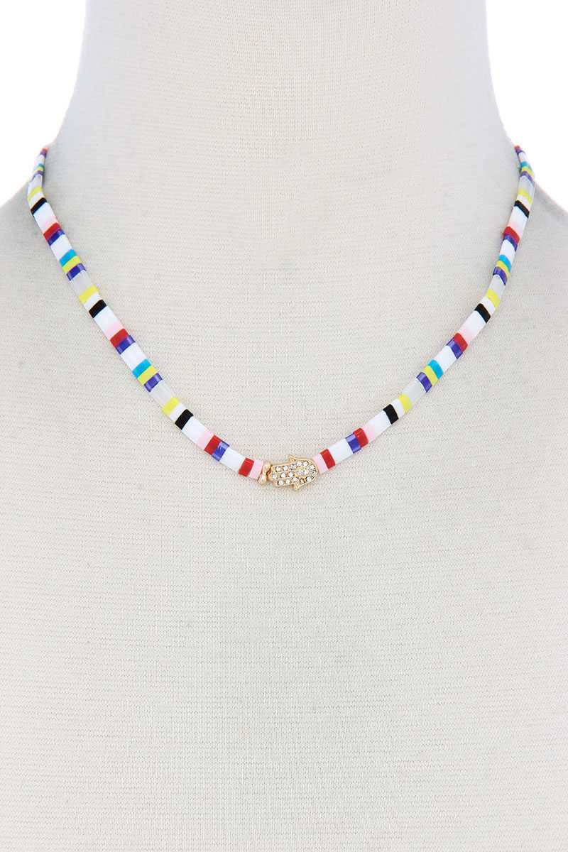Hamsa Hand Charm Color Block Necklace